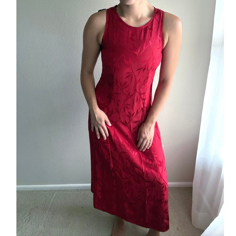 Vintage 90s Red formal dress maxi lace up back prom evening special occasion